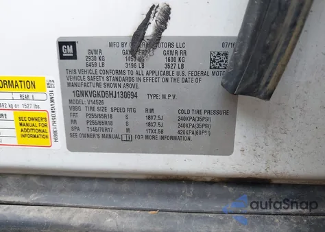 2017 Chevrolet Traverse 1Lt z USA, uszkodzony, nr VIN 1GNKVGKD5HJ130694